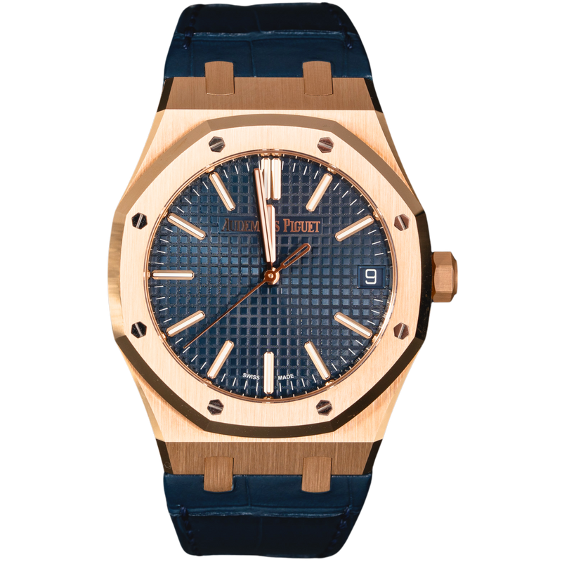 Audemars Piguet Royal Oak Ref. 15510OR.OO.D315CR02 41MM Rose Gold Blue Dial on Leather Full Set Complete 07/2024 - Audemars Piguet