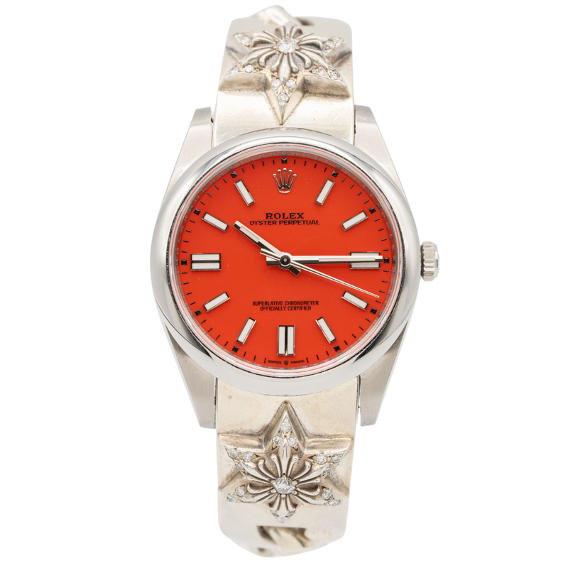 Rolex Oyster Perpetual Ref. 124300 41MM Stainless Steel Coral Red with Chrome Hearts Stainless Steel "American Flag" Bracelet - Rolex