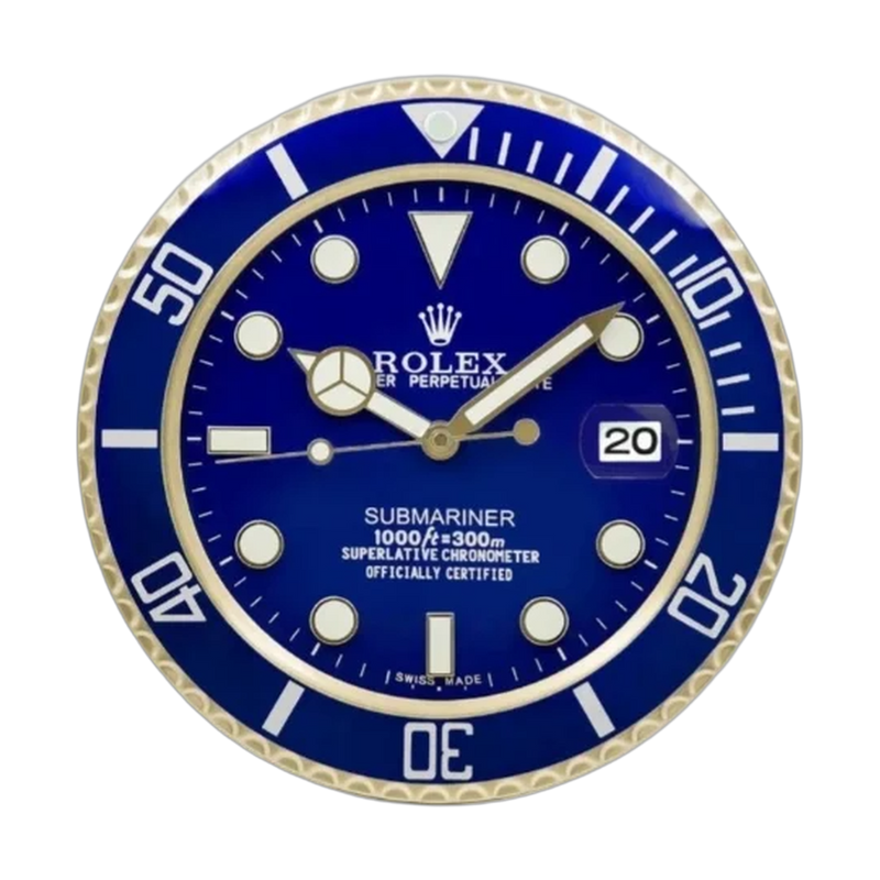 Submariner Wall Clock _ Blue Style Gold Frame