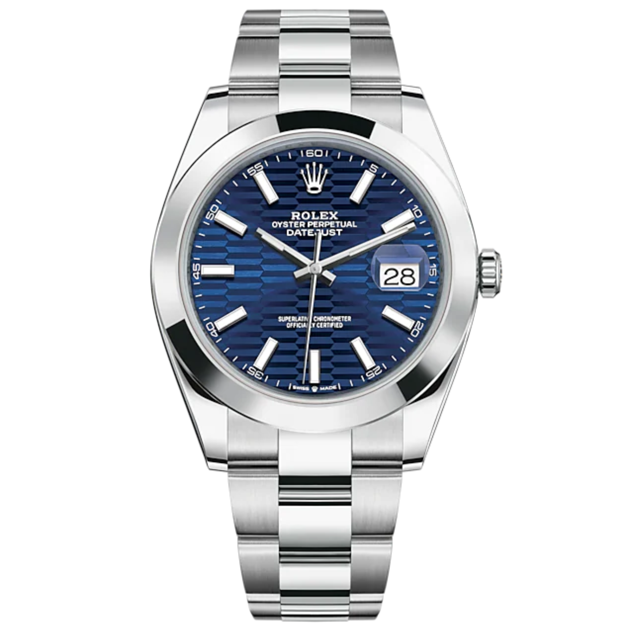 Datejust 41 41mm Oyster Bracelet Oystersteel with Bright Blue Fluted-Motif Dial Oystersteel Bezel - Rolex