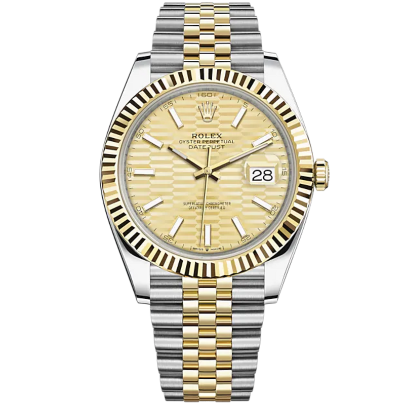 Datejust 41 41mm Jubilee Bracelet Oystersteel and Yellow Gold with Golden Fluted-Motif Dial Fluted Bezel - Rolex