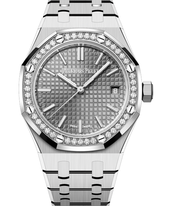 Royal Oak Selfwinding 50th Anniversary 37MM Stainless Steel Bracelet Grey Dial With Grande Tapisserie Pattern Stainless Steel Case Bezel Set With Brilliant-Cut Diamonds - Audemars Piguet
