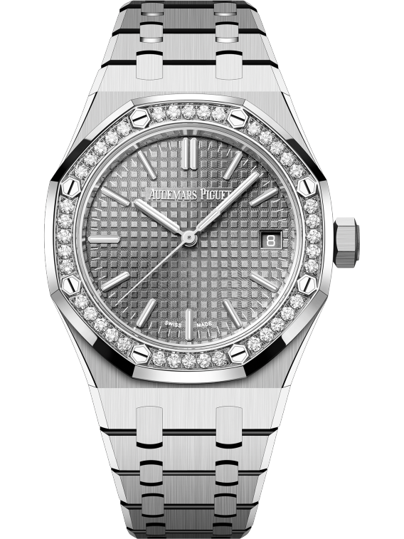 Royal Oak Selfwinding 50th Anniversary 37MM Stainless Steel Bracelet Grey Dial With Grande Tapisserie Pattern Stainless Steel Case Bezel Set With Brilliant-Cut Diamonds - Audemars Piguet
