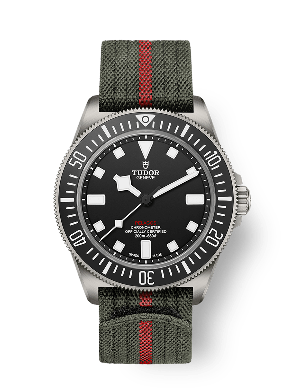 Tudor Pelagos FXD 42mm titanium case Green fabric strap with red band M25717N-0001