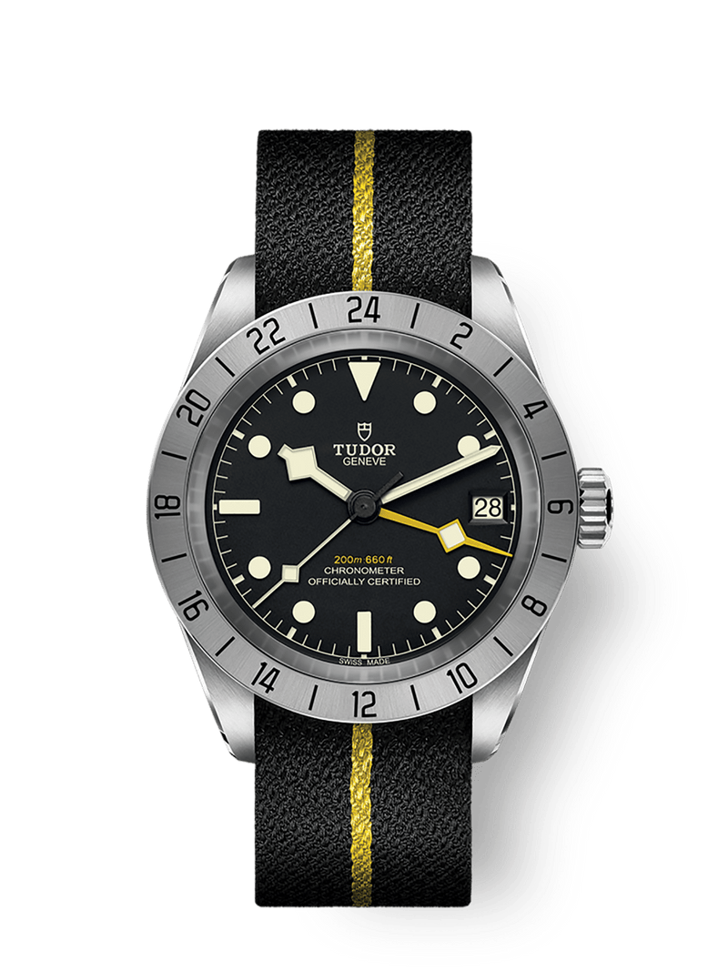 Tudor Black Bay Pro 39mm steel case Black fabric strap with yellow band M79470-0002